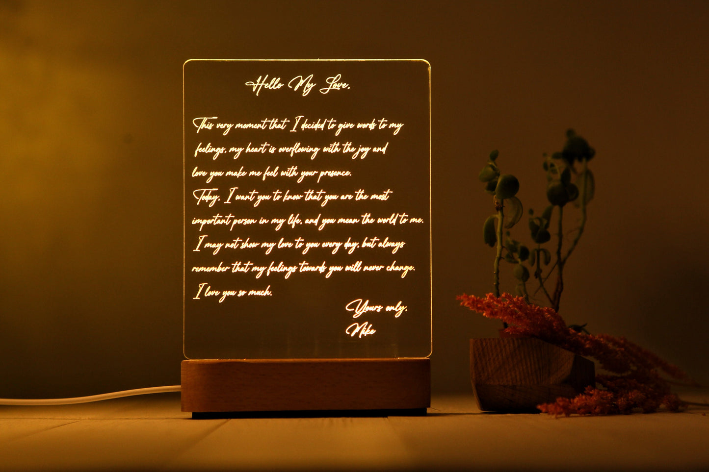 Custom Hand-Written Letter Night Light as Valentines Gift