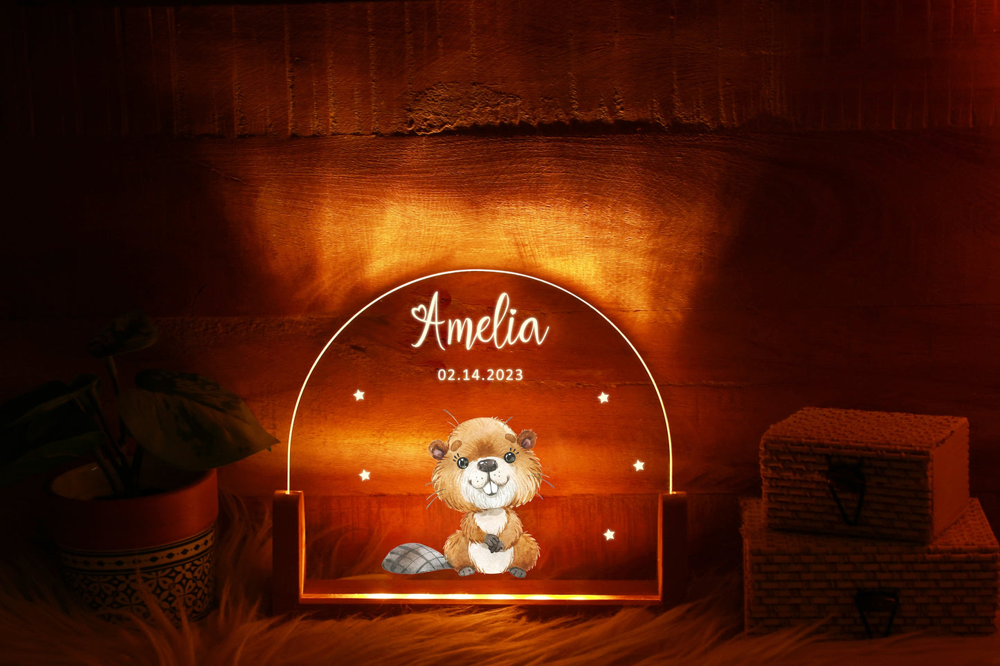 Personalized Jungle Animal Night Light, Custom Baby Name Nightlight for Nursery