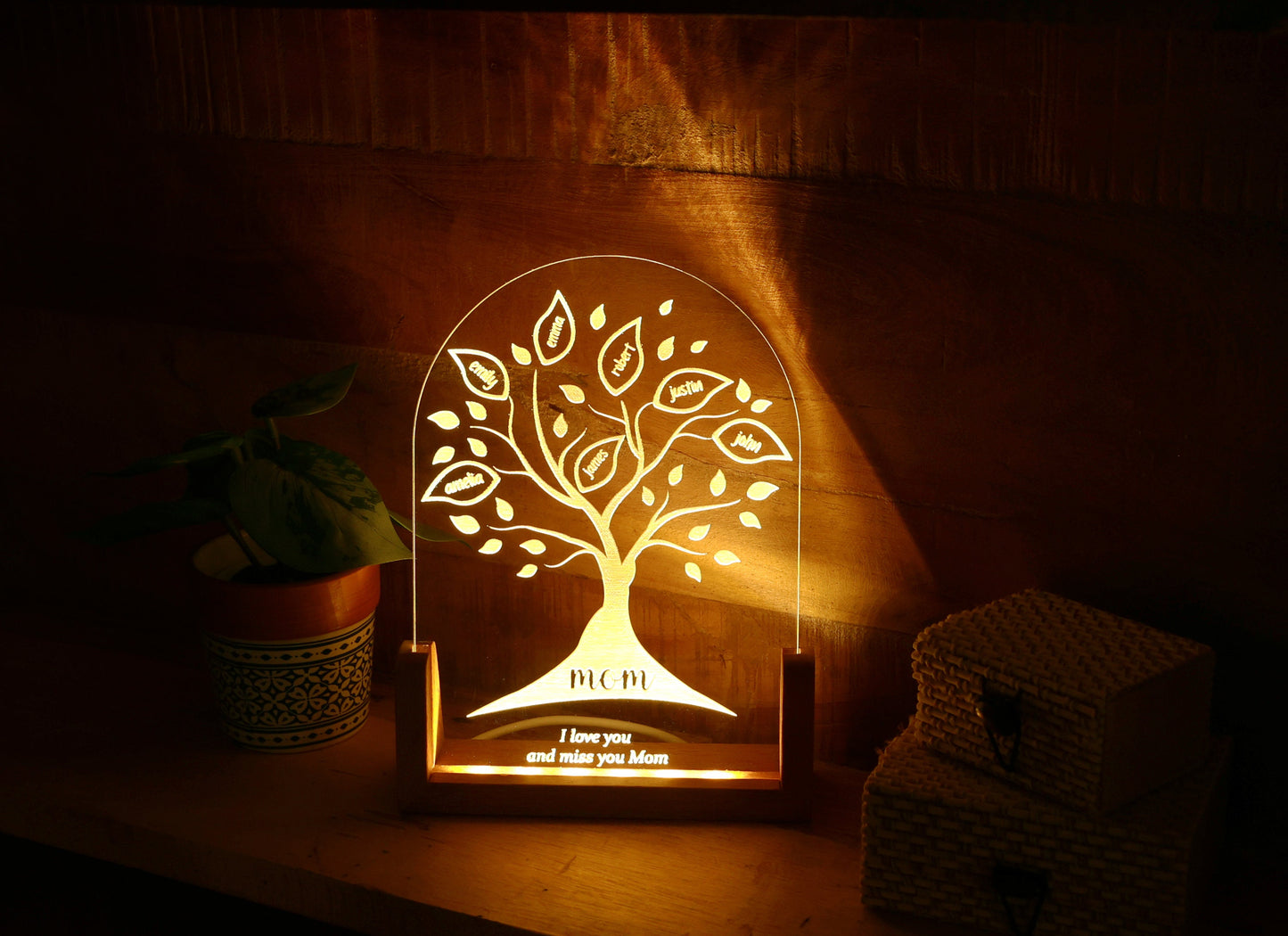Mom's Christmas Gift, Family Tree Keepsake, Personalized LED Night Light