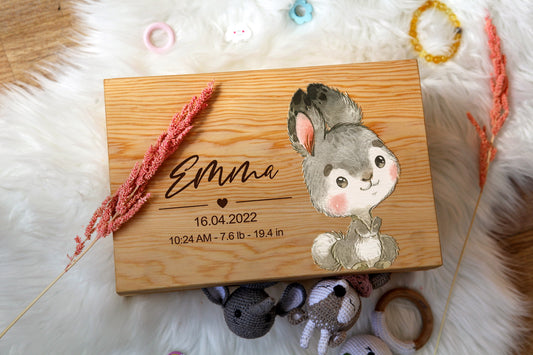 Wooden Baby Keepsake Box with Name - New Baby Gifts - Welcome Baby Box - Memory Box Baby - Baby Gift Birth - Baby Shower Gifts - Aunt Gift