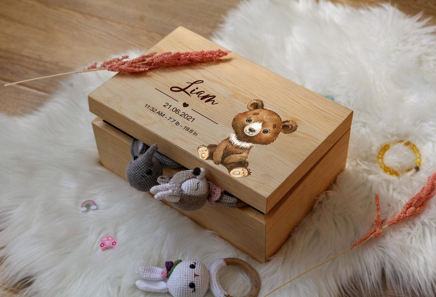 Wooden Baby Keepsake Box with Name - New Baby Gifts - Welcome Baby Box - Memory Box Baby - Baby Gift Birth - Baby Shower Gifts - Aunt Gift