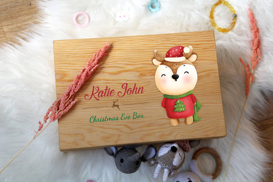 Personalized Wooden Christmas Eve Box with Name - Baby Girl Gifts - Wooden Baby Keepsake Box - Christmas Box Baby Shower Gifts - Aunt Gift