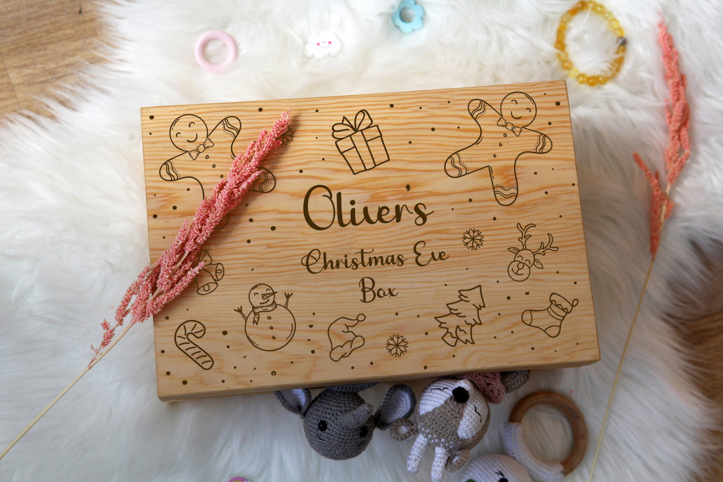 Personalised Wooden Christmas Eve Box - Wooden Box with Name - Birth Stats Gift - Keepsake Box - Christmas Gift for Kids - Gift for Nephew