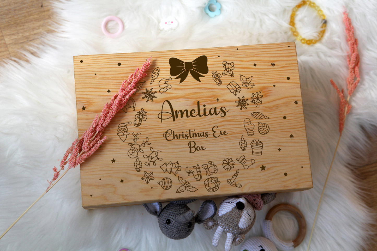 Personalised Wooden Christmas Eve Box - Wooden Box with Name - Birth Stats Gift - Keepsake Box - Christmas Gift for Kids - Gift for Nephew