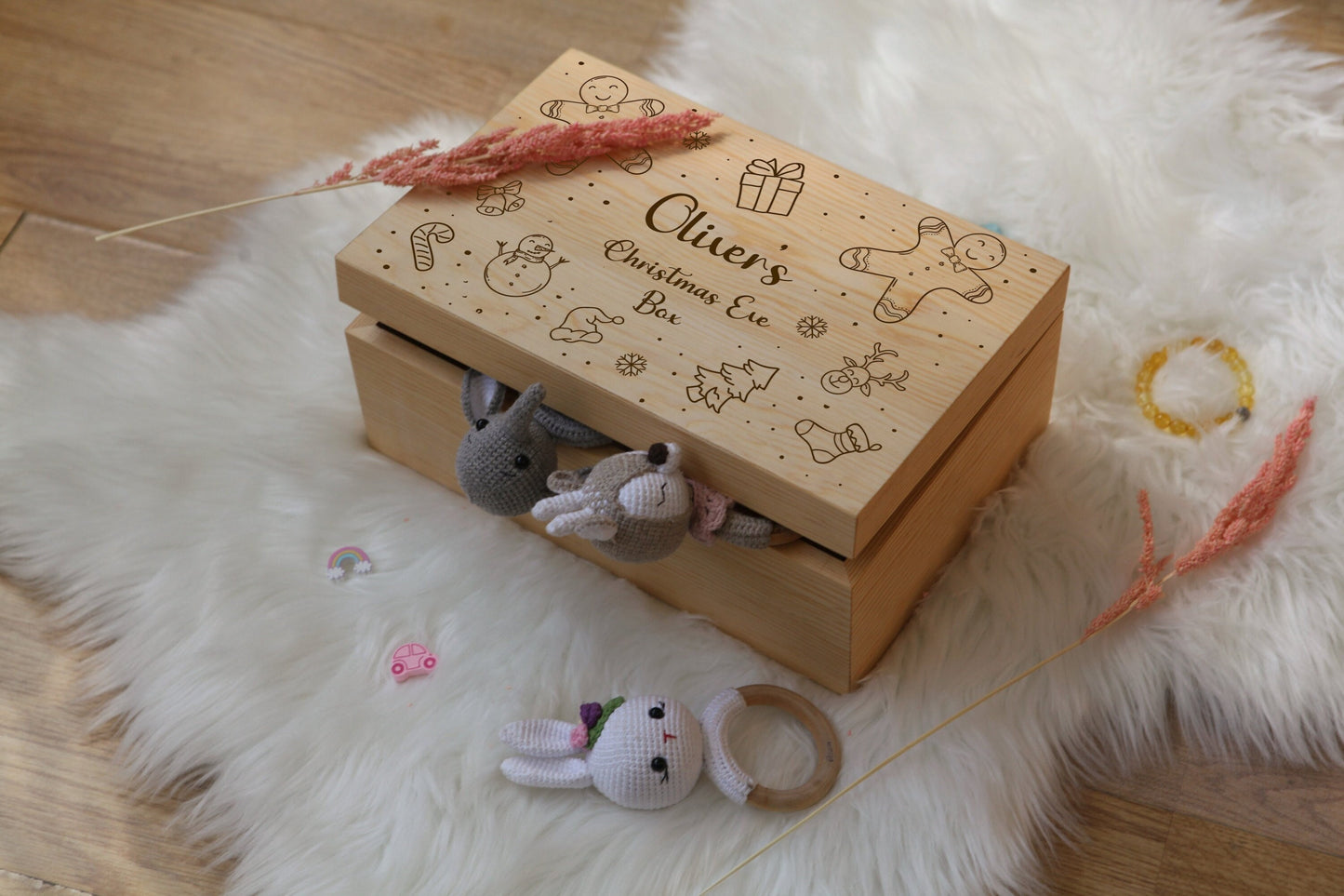 Personalised Wooden Christmas Eve Box - Wooden Box with Name - Birth Stats Gift - Keepsake Box - Christmas Gift for Kids - Gift for Nephew