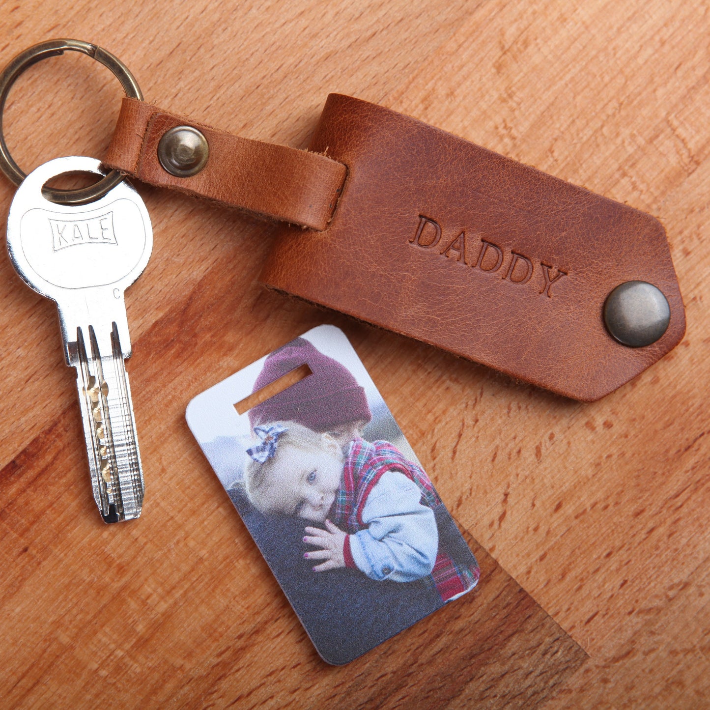 Dad Keychain Customize Photo, Personalised Dad Photo Keyring,  Leather Photograph Keychain / Christmas Birthday Father's Day Gift For Him