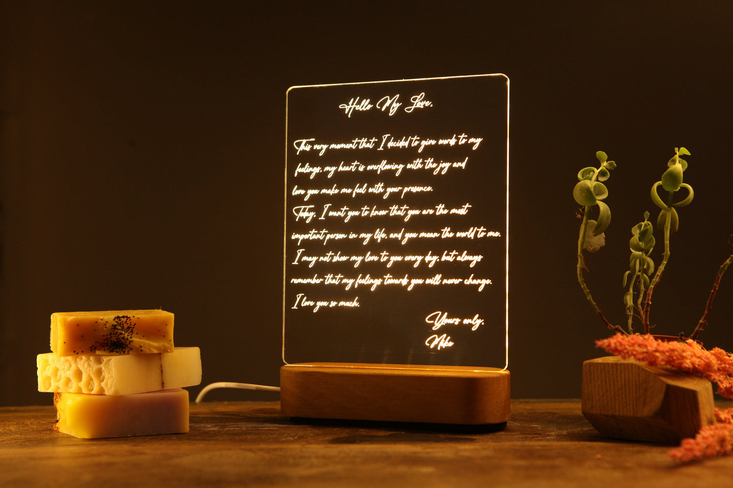 Custom Hand-Written Letter Night Light as Valentines Gift