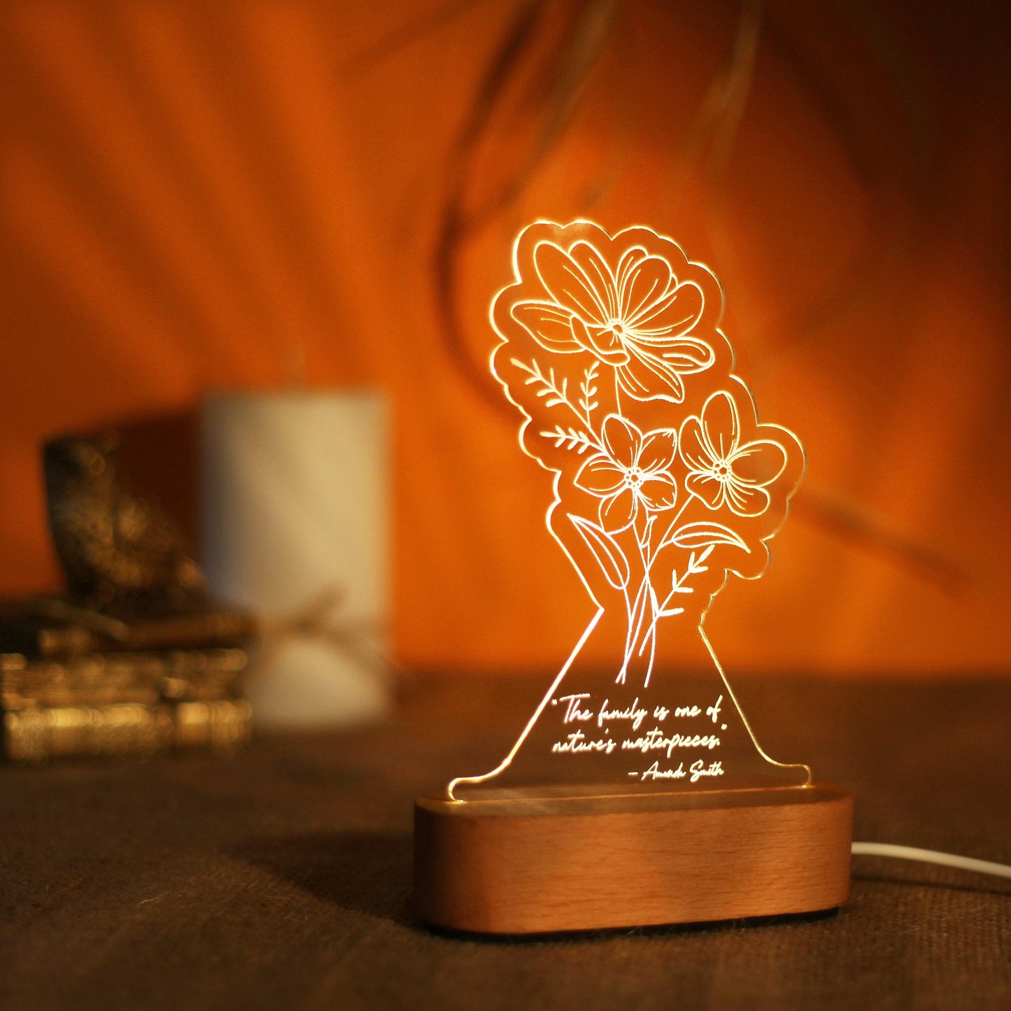 Custom Flower Night Light for Mom Personalized Gift