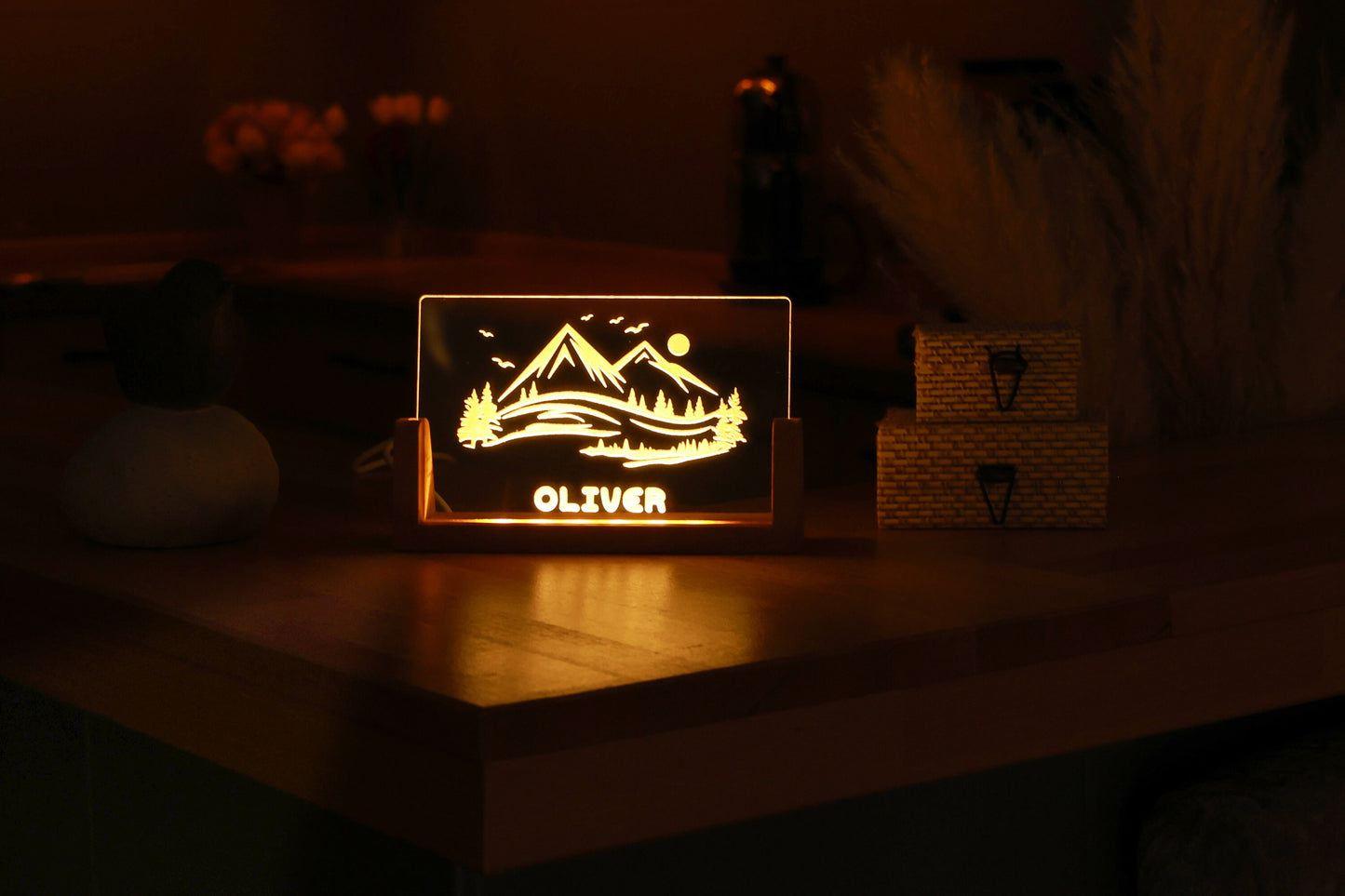 Forest Mountains Custom Name Night Light, Daughter/Son Gift