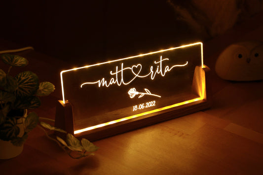 Personalized Couple Night Light, LED Lamp for Couples, Newly Engaged Wedding Gift