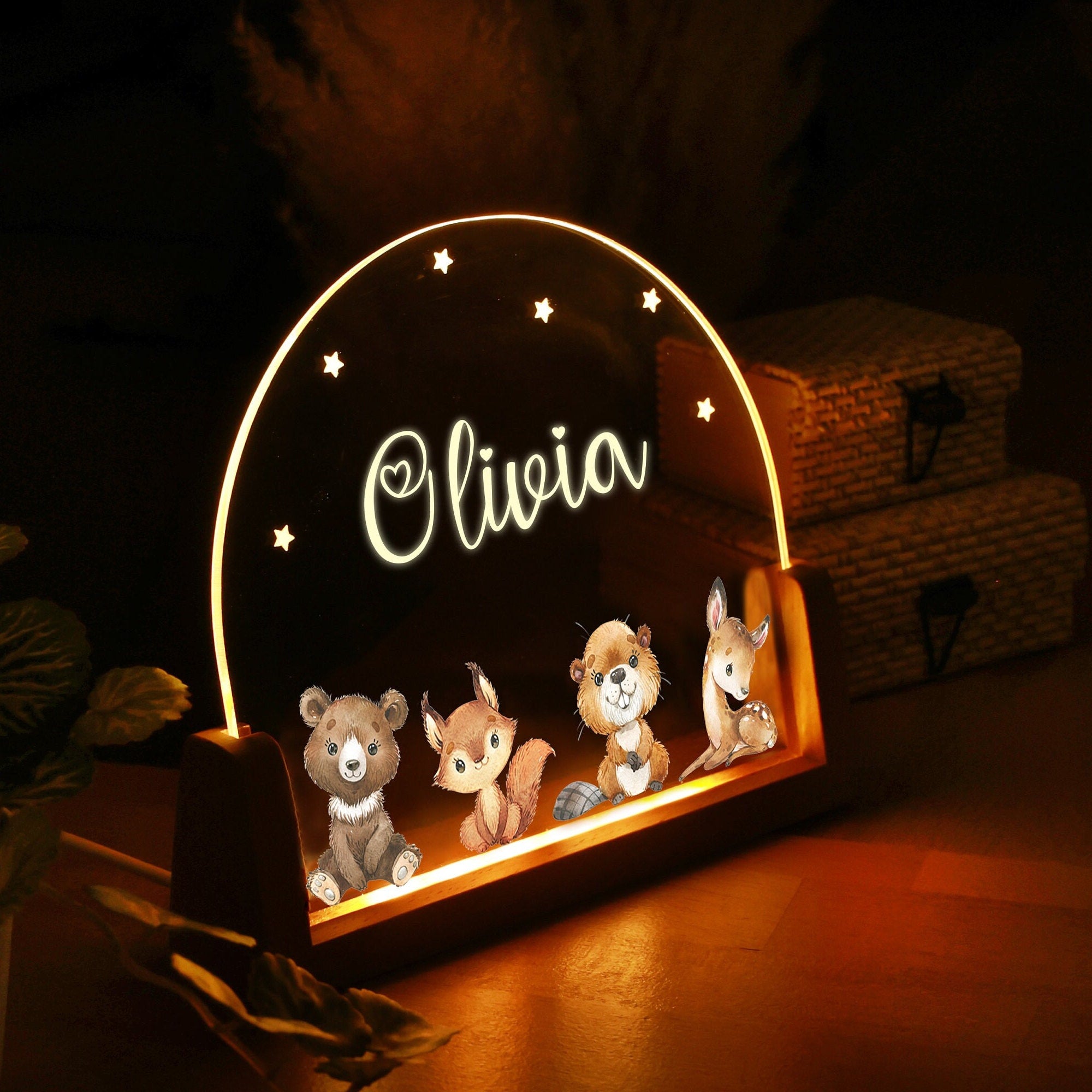 Personalized Kids Safari Nightlight, Adorable Animal LED Night Lamp