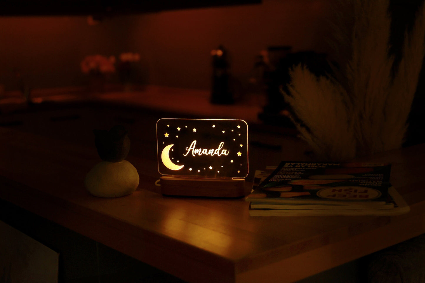 Personalized Night Light with Moon & Stars - Custom Night Light with Name