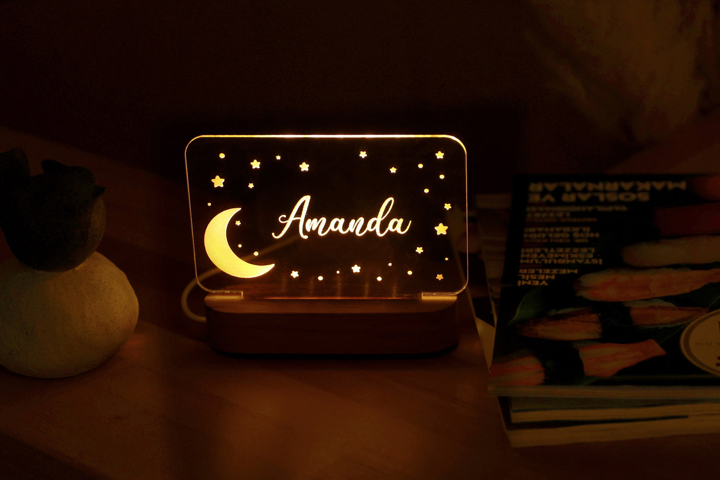 Personalized Night Light with Moon & Stars - Custom Night Light with Name