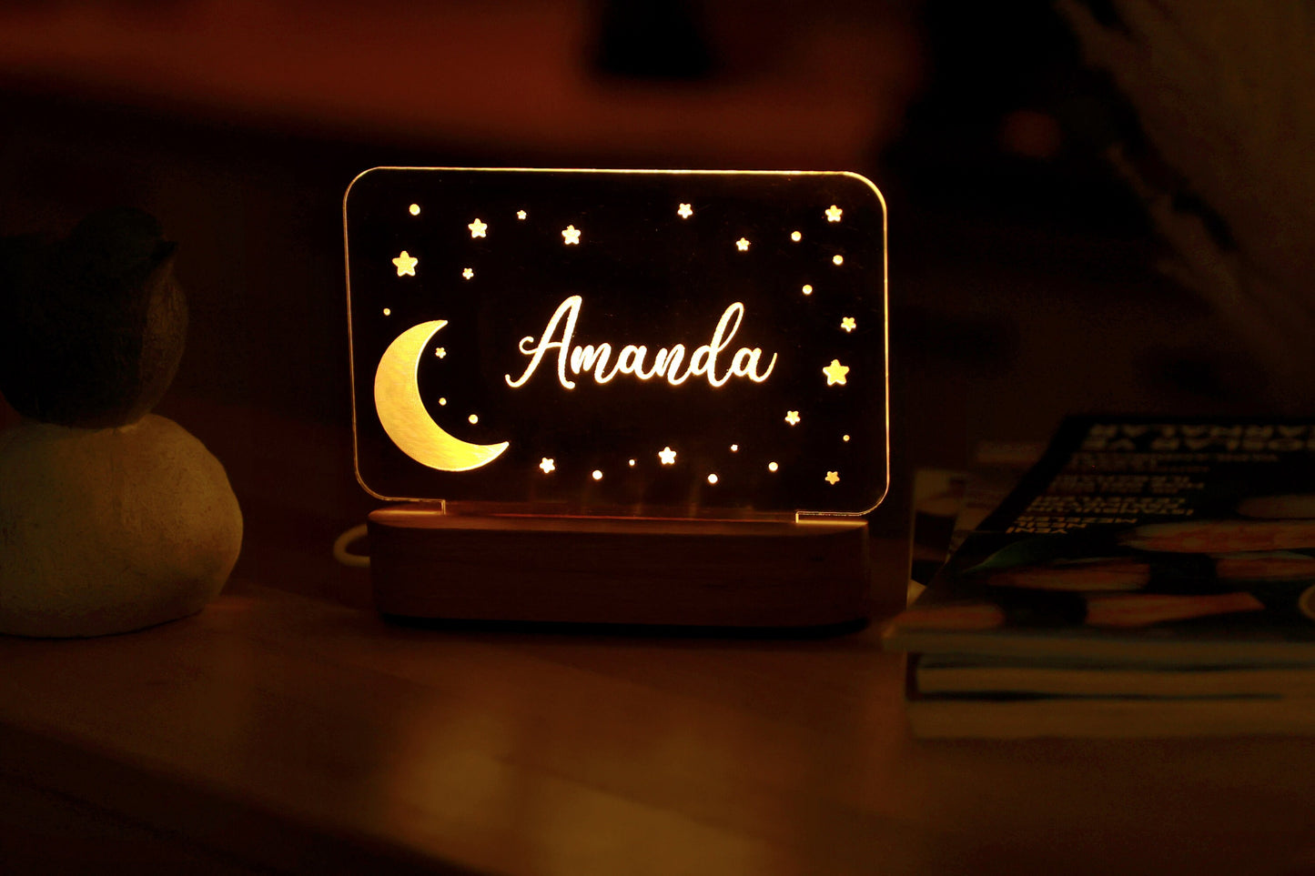 Personalized Night Light with Moon & Stars - Custom Night Light with Name